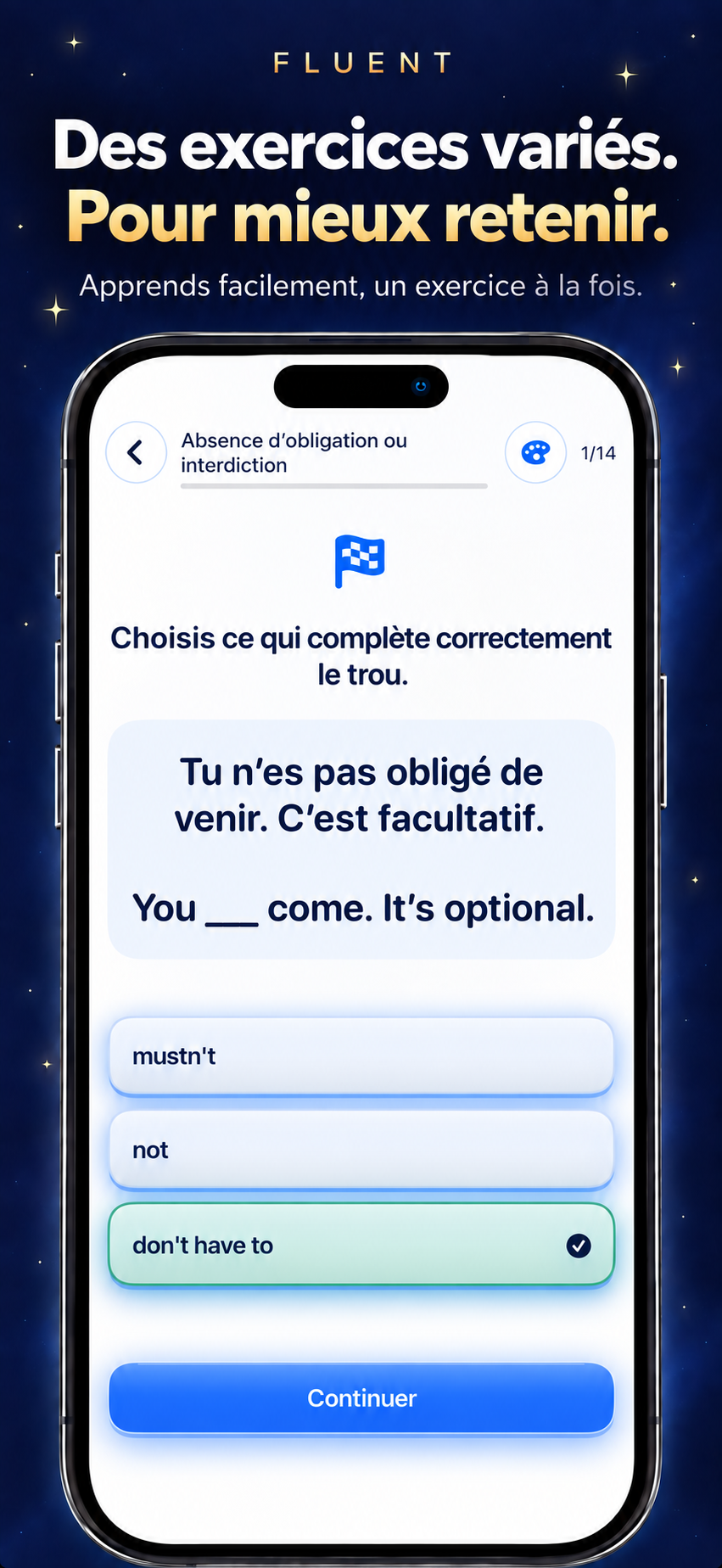 Exercice de grammaire avec choix de réponse
